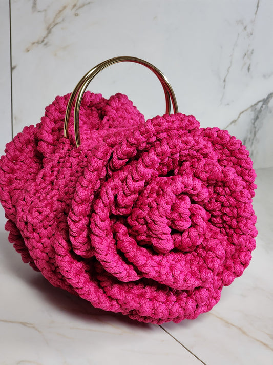 Large Pink Rose Crochet Purse