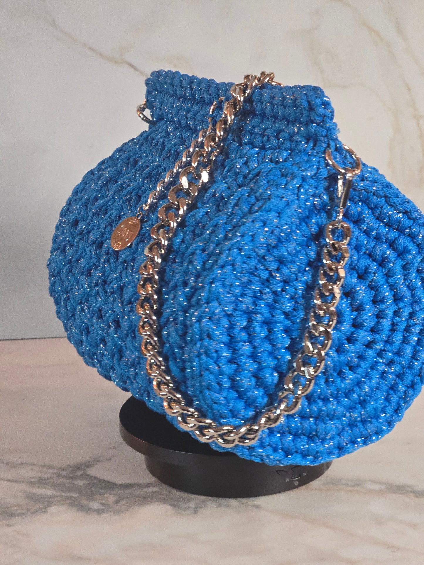 Extra Large Blue Barrel Crochet Purse