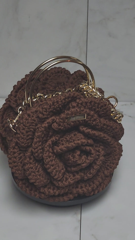 Brown Rose Crochet Purse
