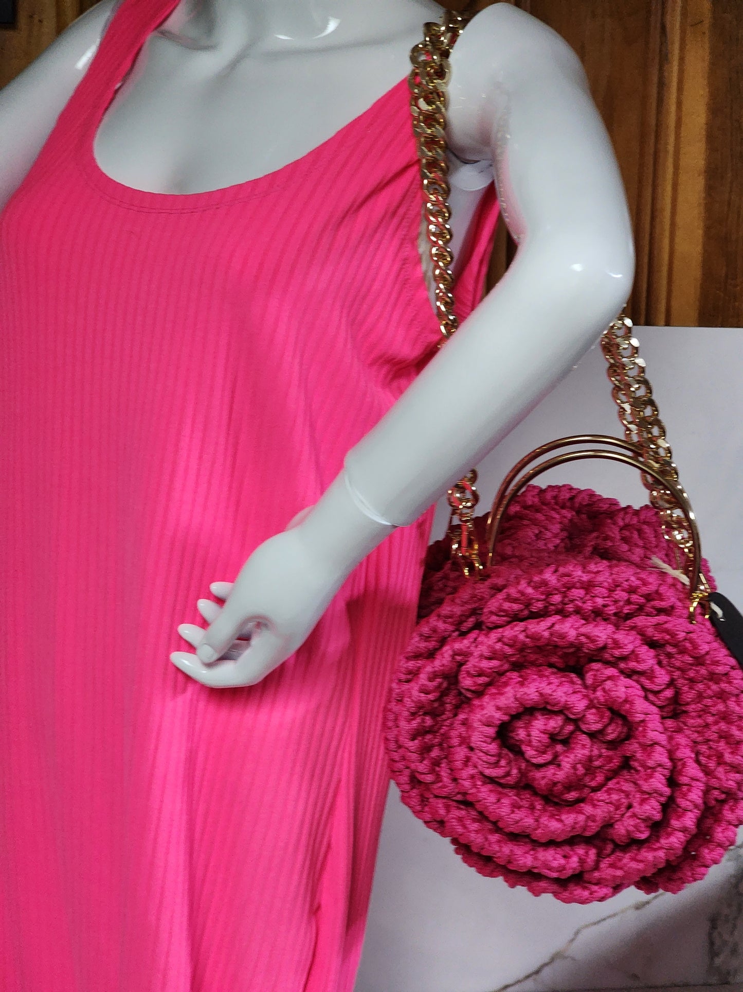 Large Pink Rose Crochet Purse