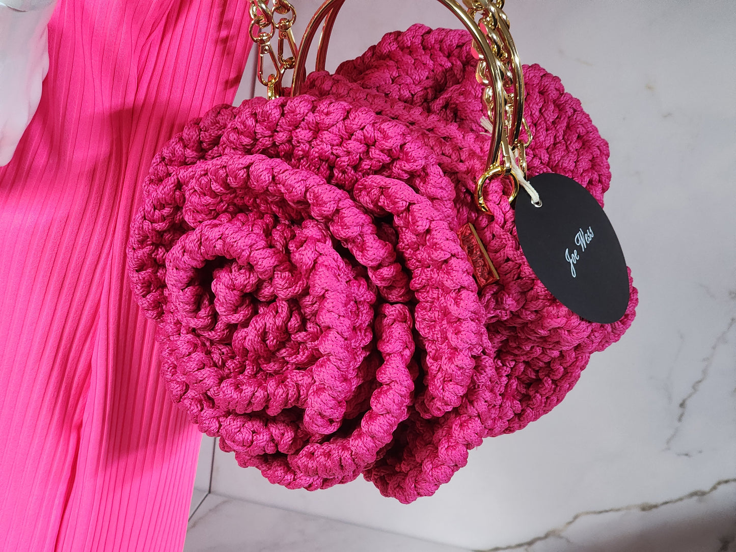 Large Pink Rose Crochet Purse