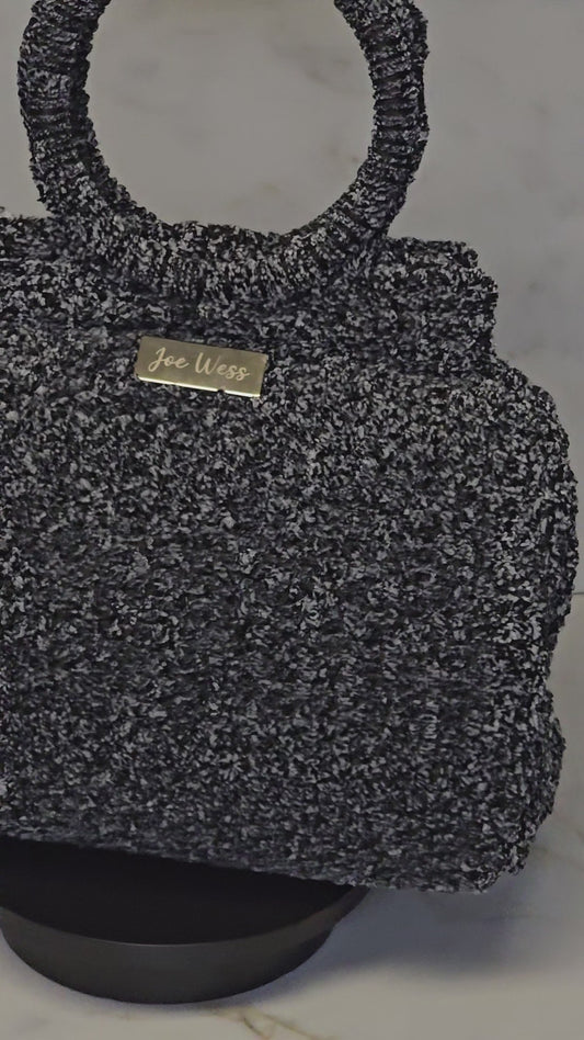 Black and Gray Carpet Barrel Purse